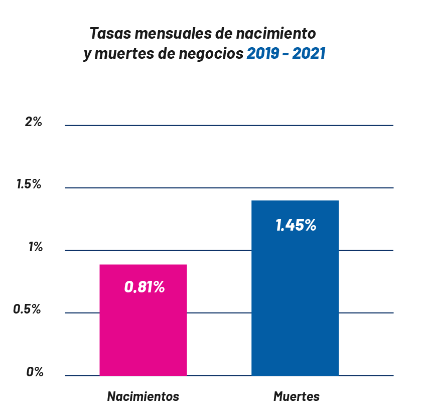 Tasas mensuales de nacimientos y muertes de gegocios 2019-2021